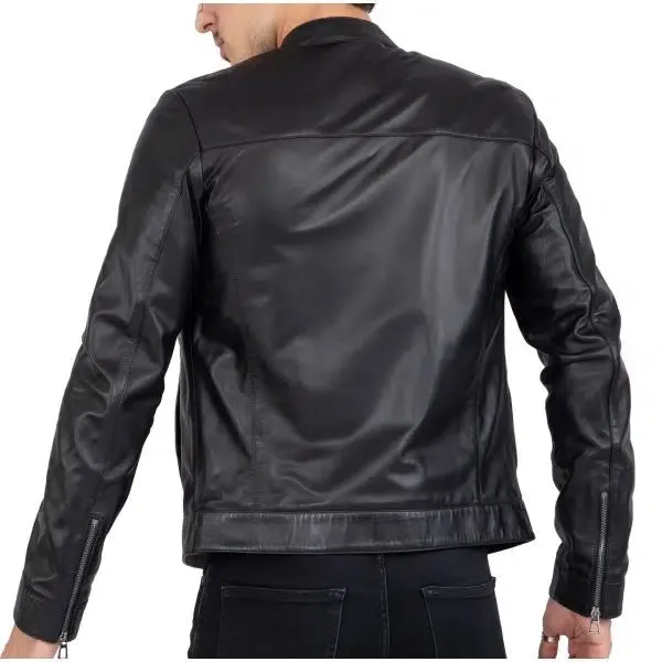 Genuine Black Leather Men's Motorcycle Slim Fit Jacket