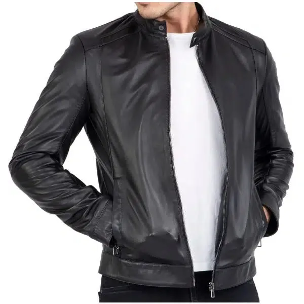 Genuine Black Leather Men's Motorcycle Slim Fit Jacket