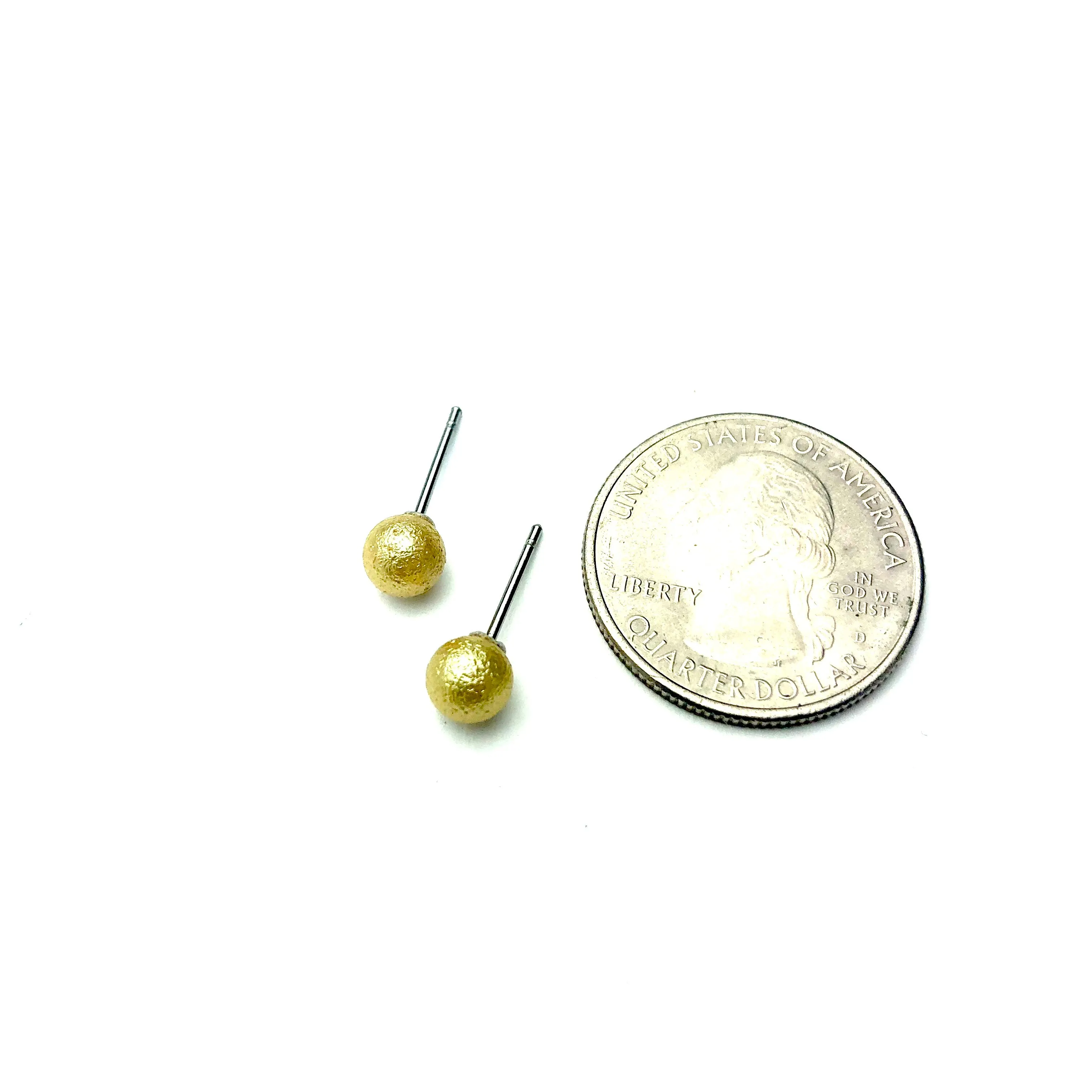 Gold Pitted Lucite Mini Ball Stud Earrings