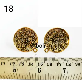 Golden Om Mani Padme Hum Mantra medallion stud earrings findings ESG18