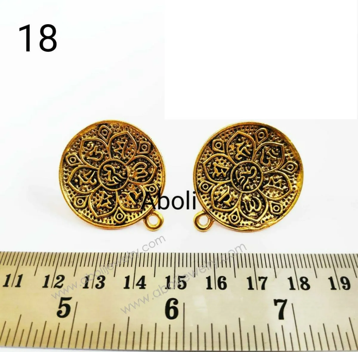 Golden Om Mani Padme Hum Mantra medallion stud earrings findings ESG18