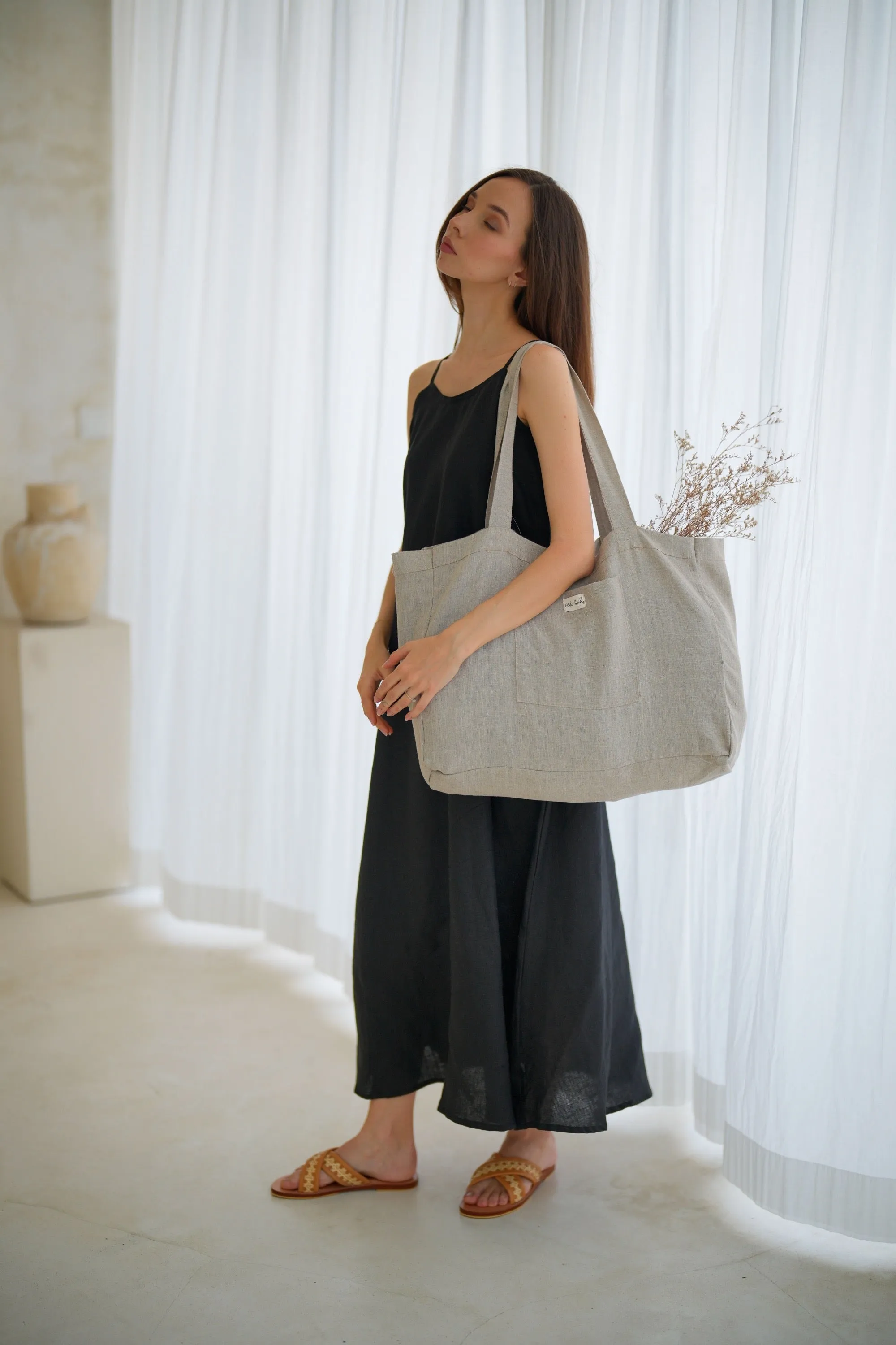 Handmade Linen Oversized Shopping Tote