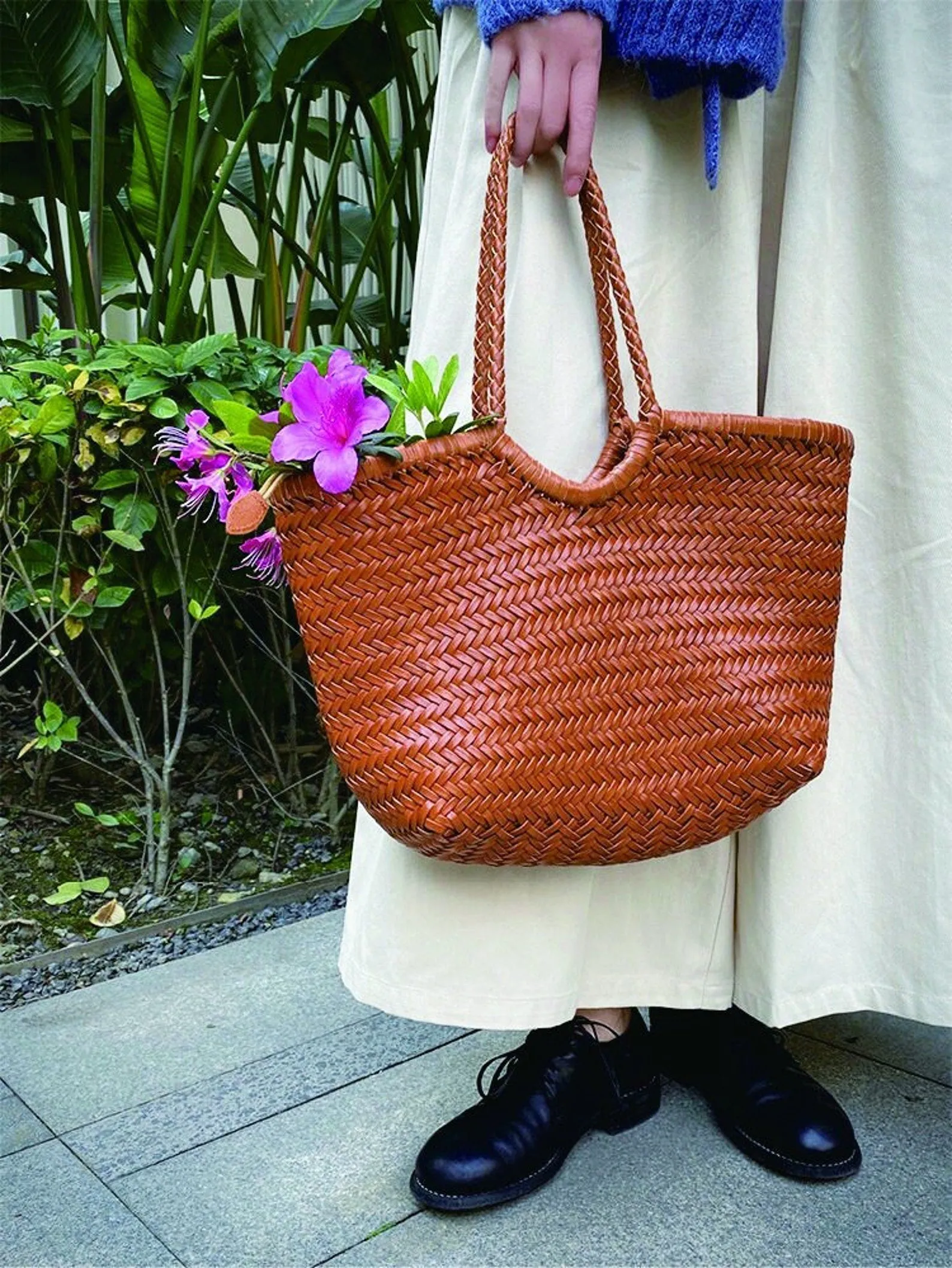 Handmade Woven Leather Basket Bag Handbag Tote Purse