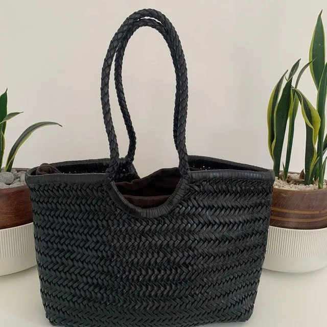 Handmade Woven Leather Basket Bag Handbag Tote Purse