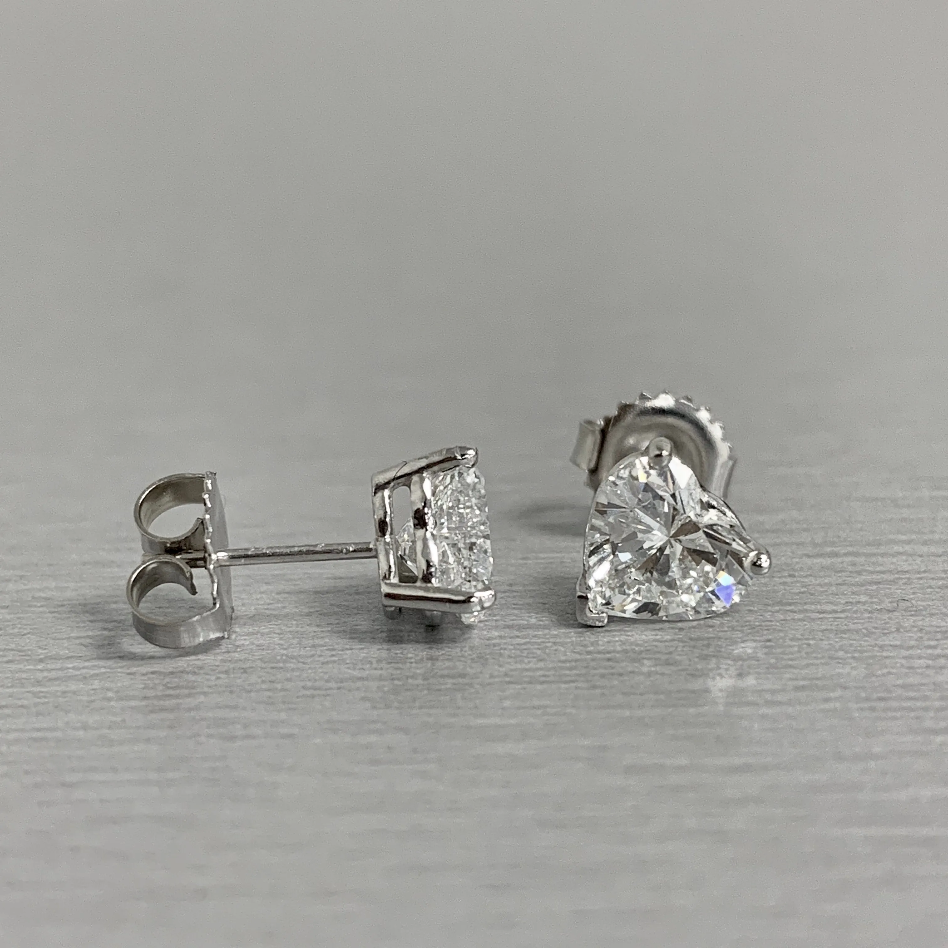 Heart Shape Solitaire Diamond Studs (2.28 ct HS E-G SI GIA Diamonds) in White Gold