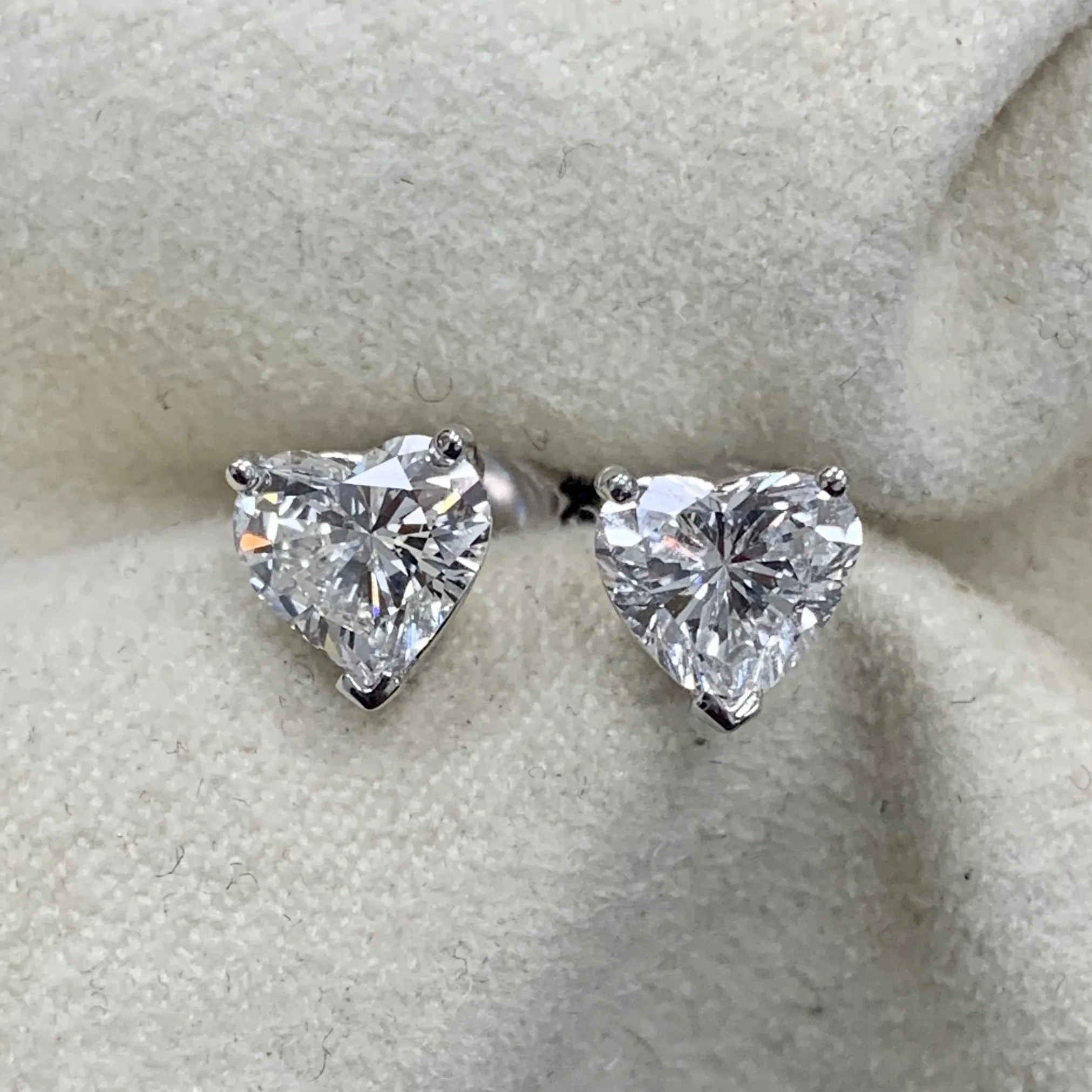 Heart Shape Solitaire Diamond Studs (2.28 ct HS E-G SI GIA Diamonds) in White Gold