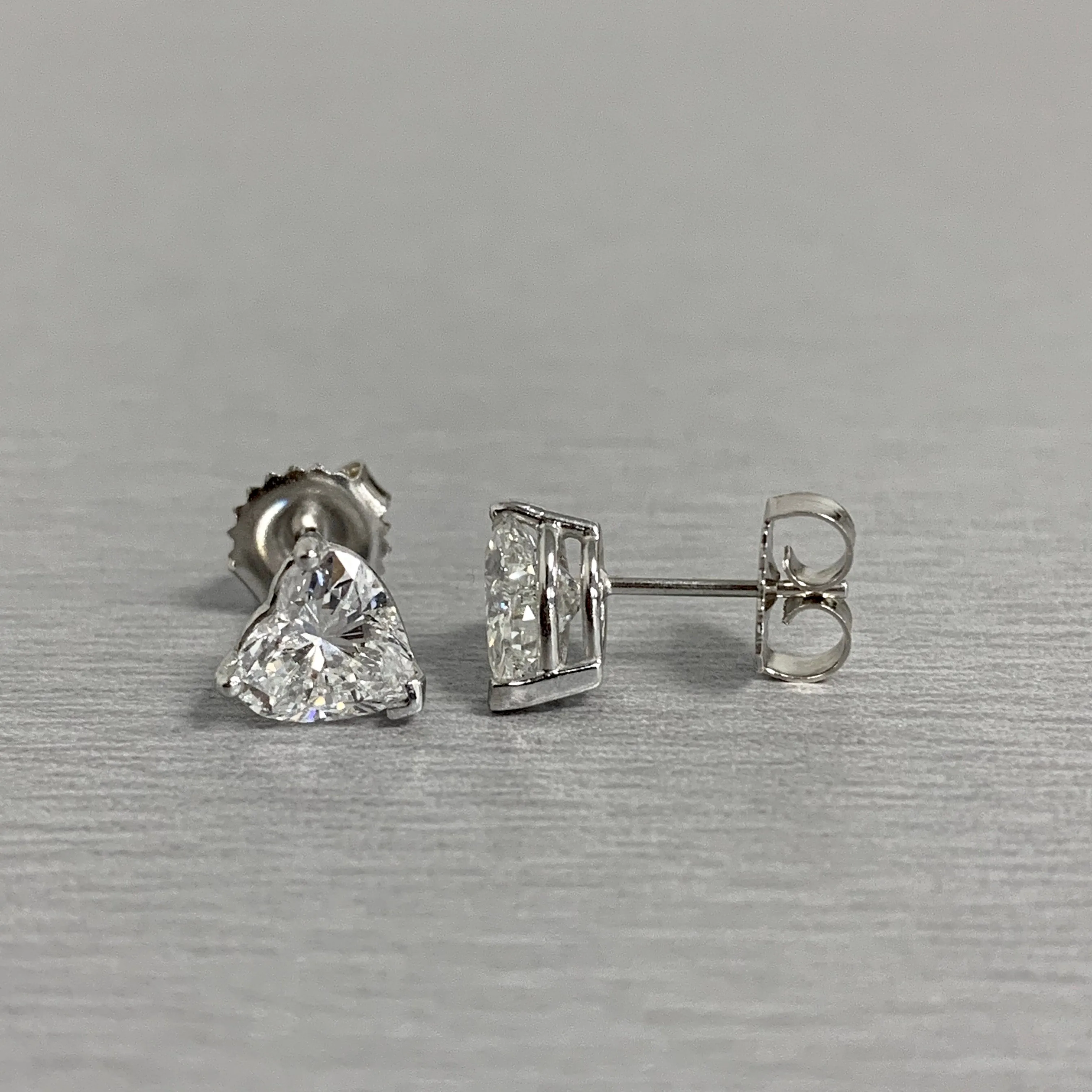 Heart Shape Solitaire Diamond Studs (2.28 ct HS E-G SI GIA Diamonds) in White Gold