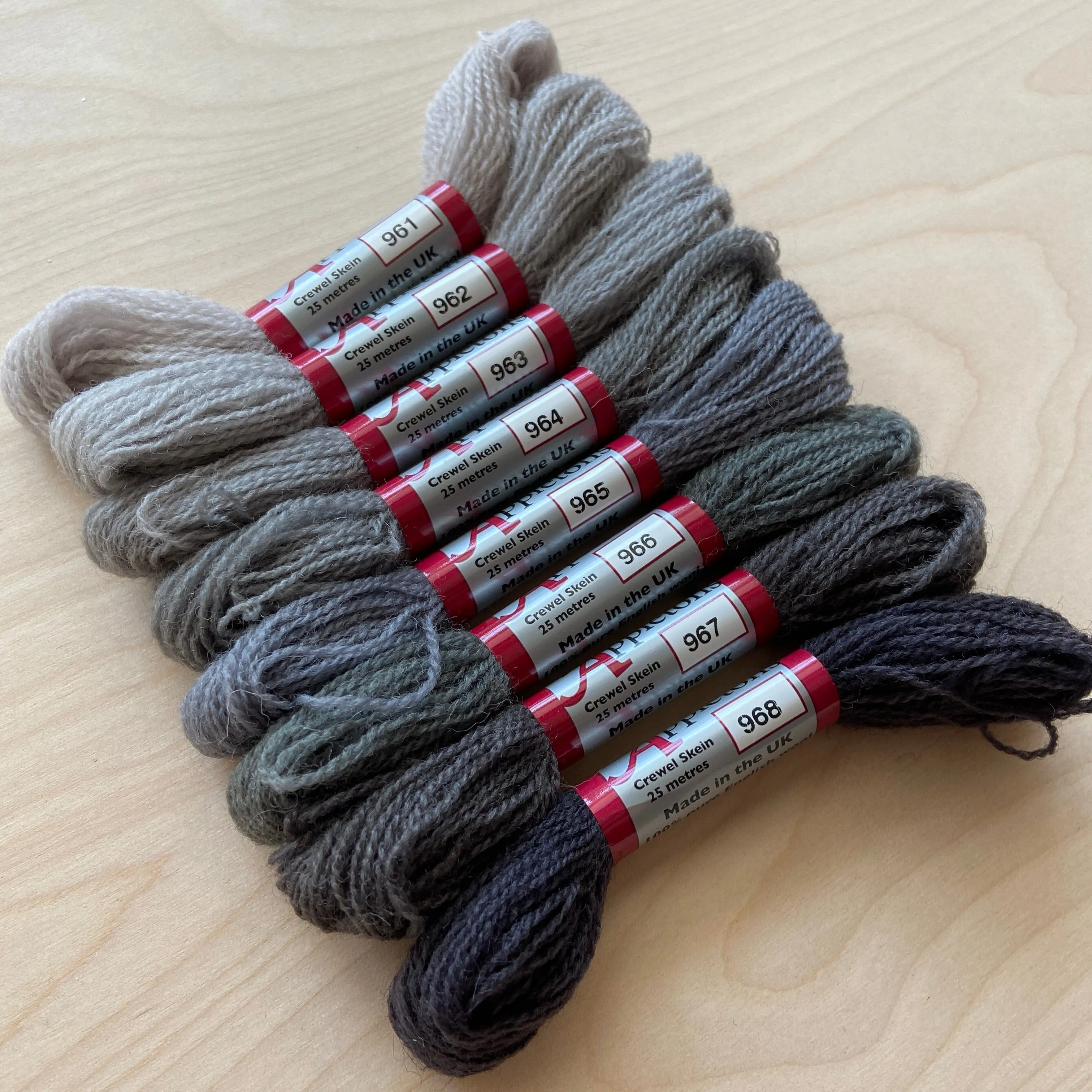 Individual Appletons Crewel Wool Skeins from the Iron Grey Colorway