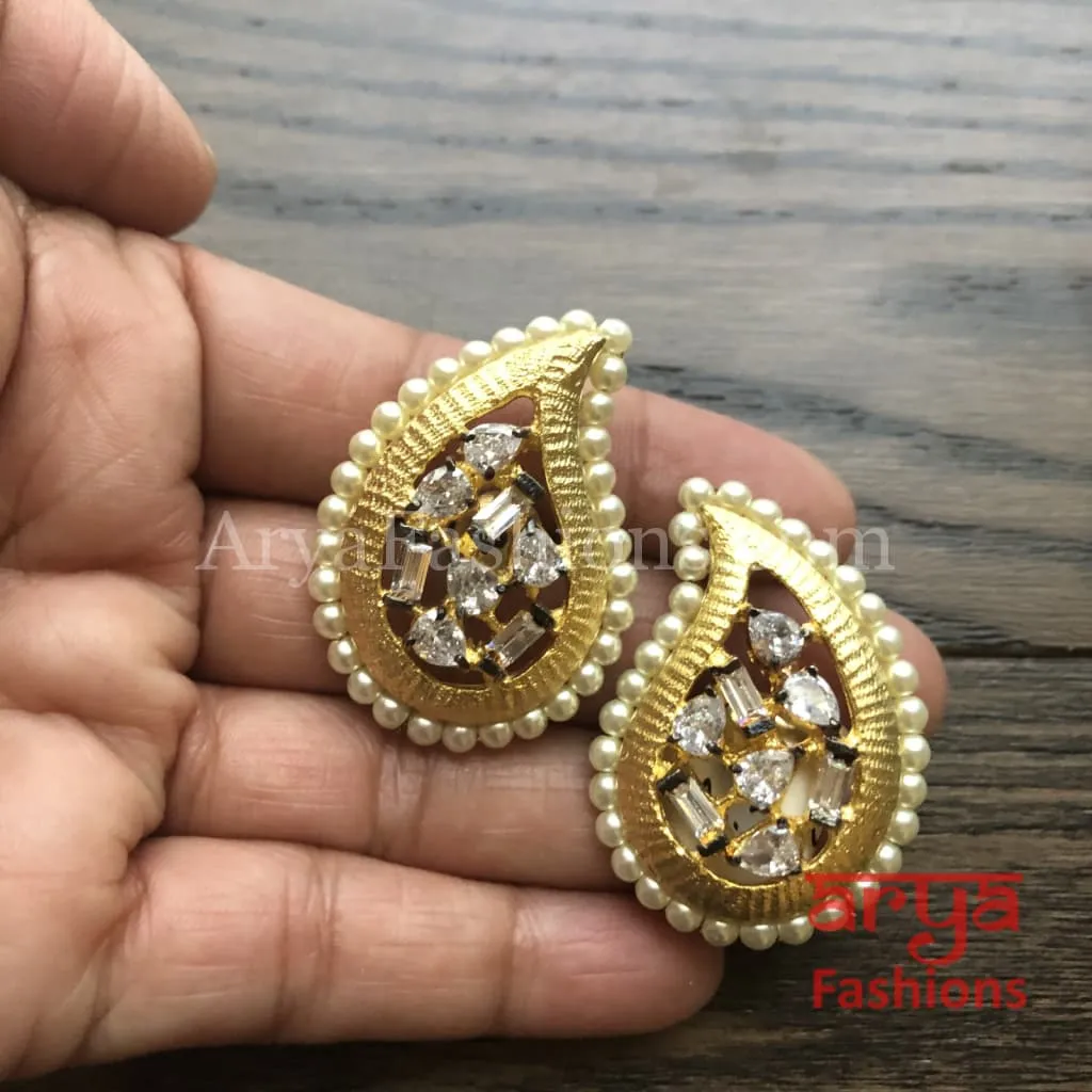 Ivanka Golden Kundan Stud Earrings/Fusion Indo Western Earrings