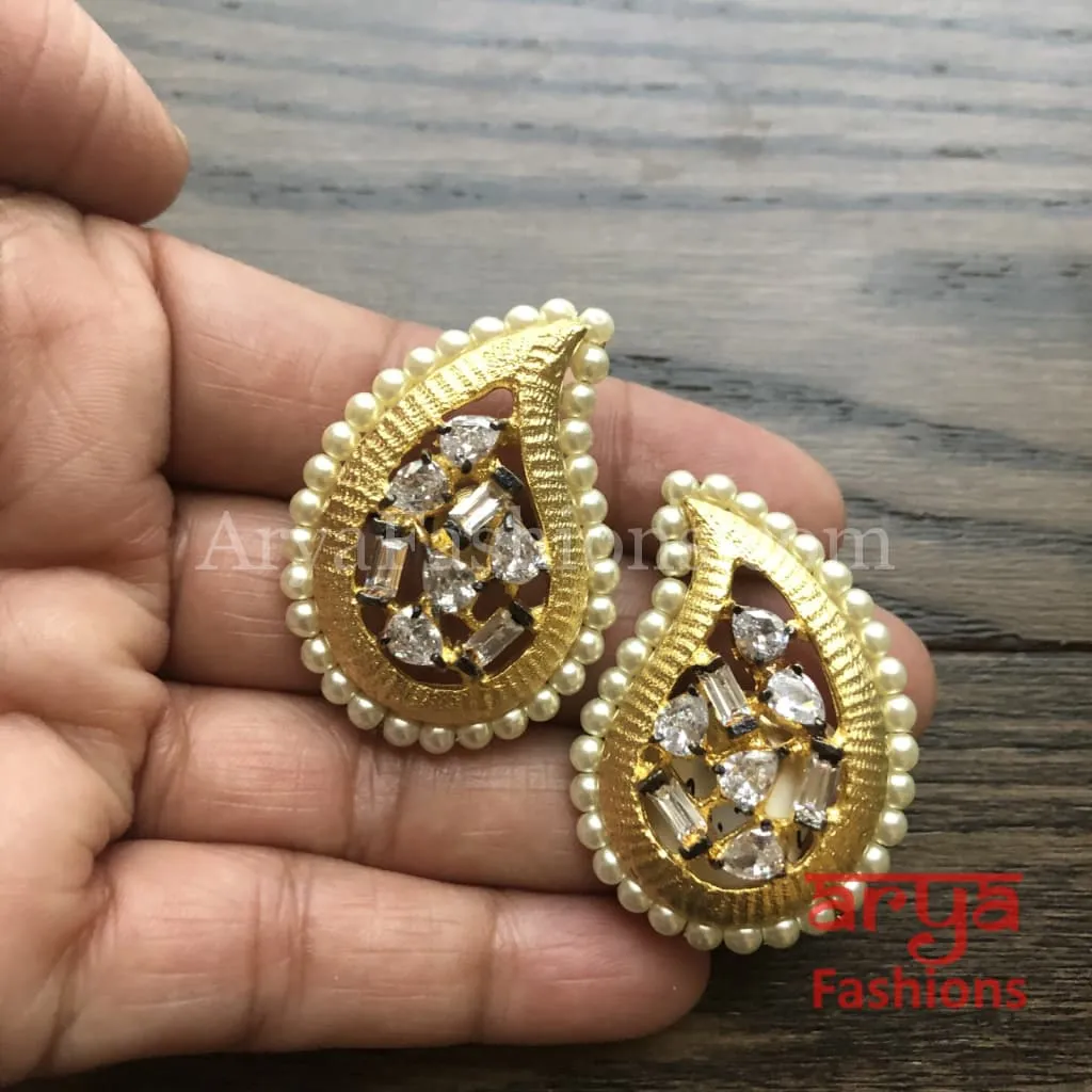 Ivanka Golden Kundan Stud Earrings/Fusion Indo Western Earrings