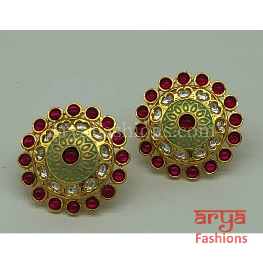 Kundan Meenakari Round Studs