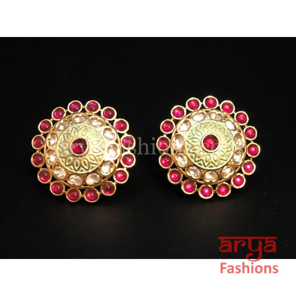 Kundan Meenakari Round Studs