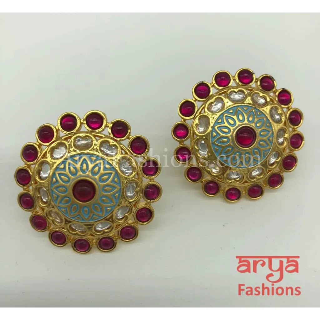 Kundan Meenakari Round Studs