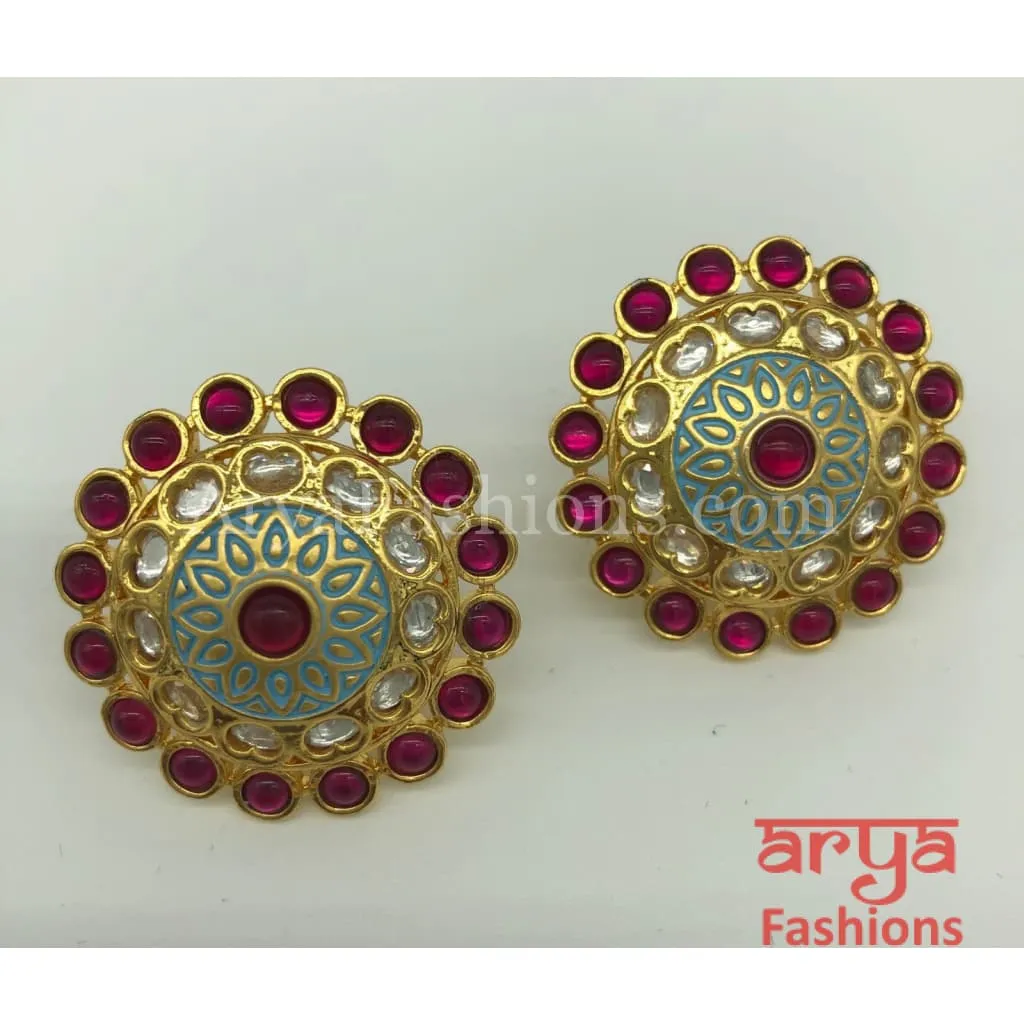 Kundan Meenakari Round Studs