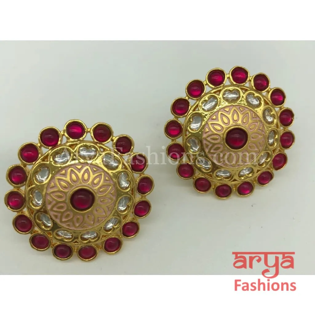 Kundan Meenakari Round Studs