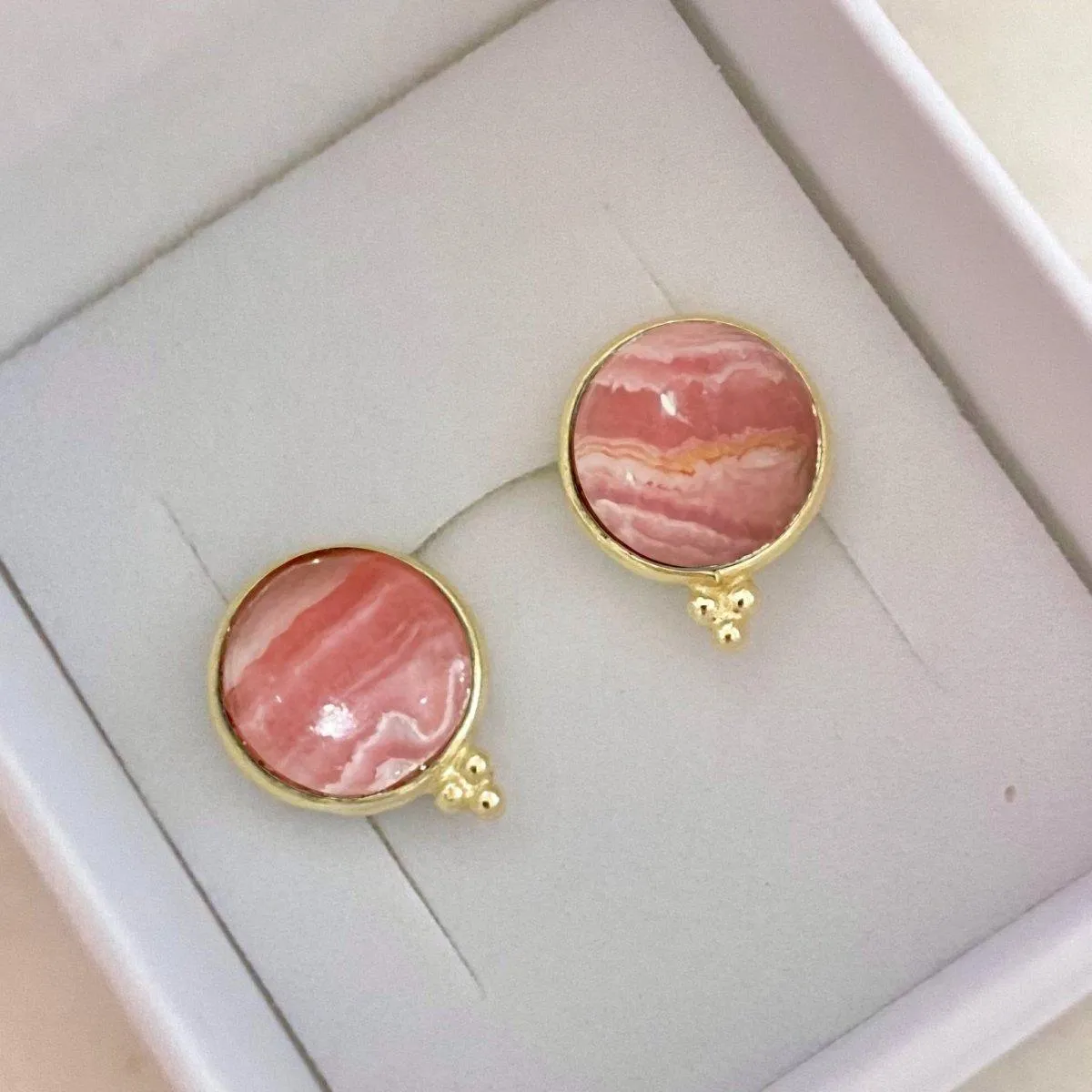 Laihas Free Spitit Gold Rhodochrosite Stud Earrings