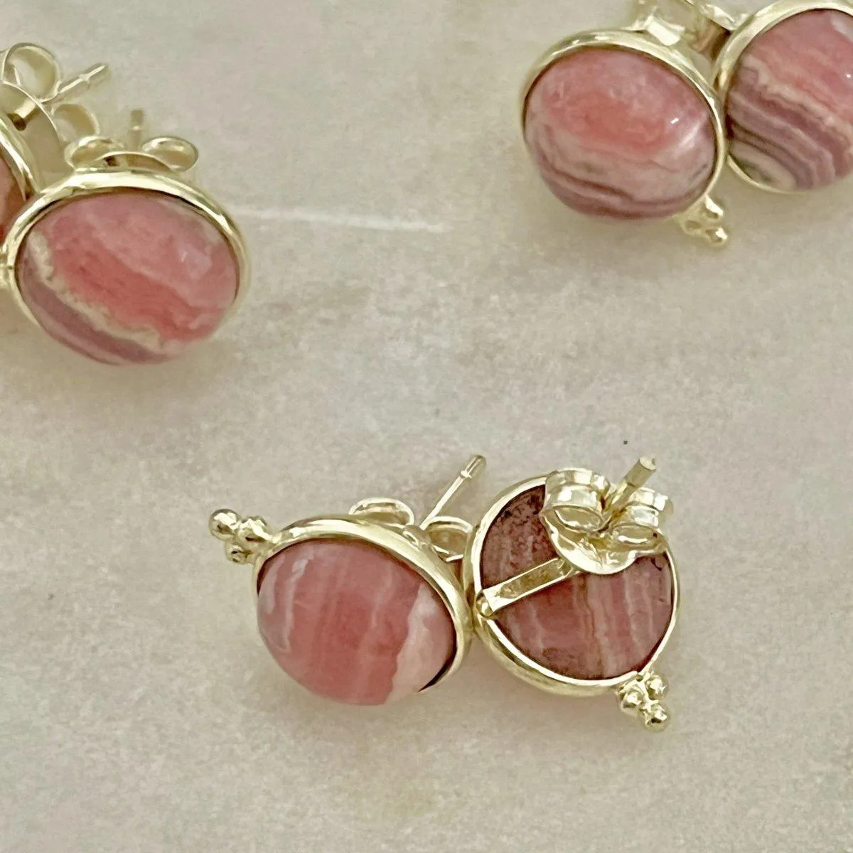 Laihas Free Spitit Gold Rhodochrosite Stud Earrings