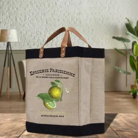 Lemon Farm Fresh Market Jute Tote Bag Farmers Fruit Lover Burlap Bag Fruity Vintage Market Jute Burlap Bag Vintage Farmer Tote Bag (VTB1003)