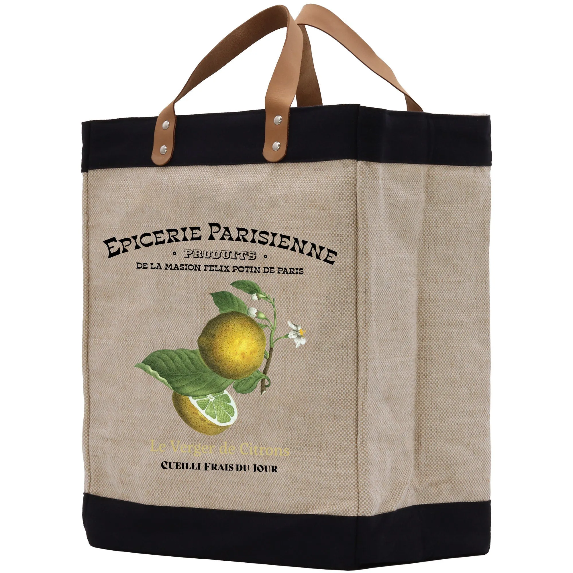 Lemon Farm Fresh Market Jute Tote Bag Farmers Fruit Lover Burlap Bag Fruity Vintage Market Jute Burlap Bag Vintage Farmer Tote Bag (VTB1003)