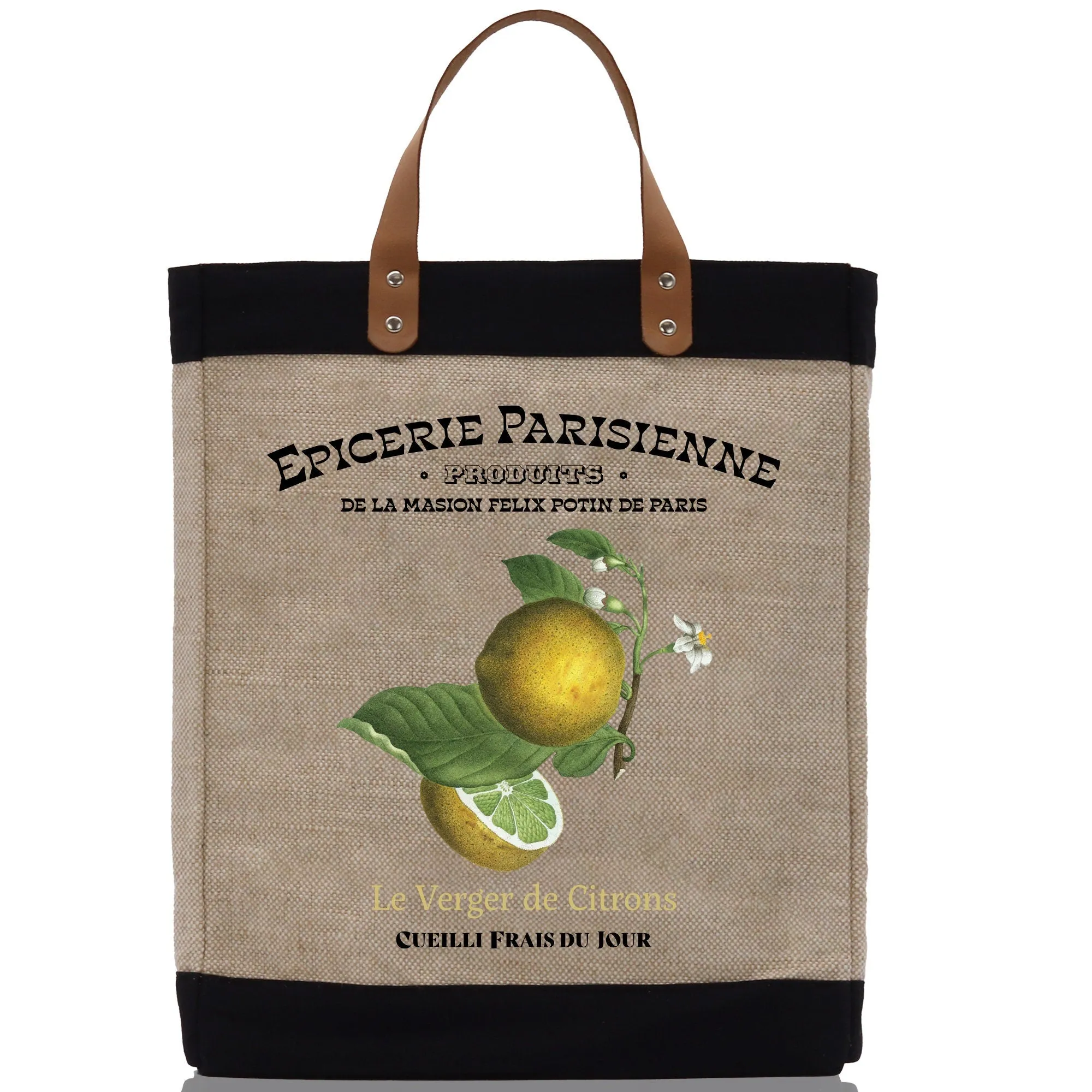 Lemon Farm Fresh Market Jute Tote Bag Farmers Fruit Lover Burlap Bag Fruity Vintage Market Jute Burlap Bag Vintage Farmer Tote Bag (VTB1003)