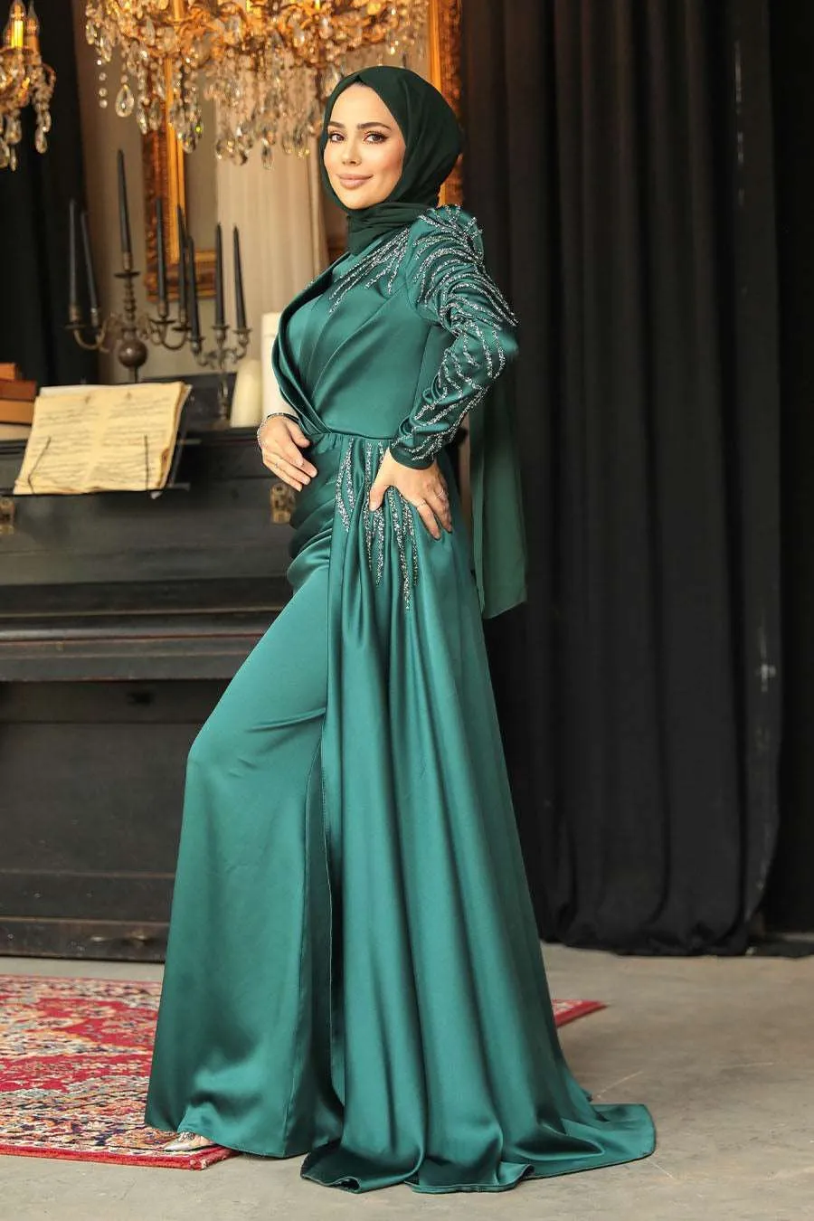 Lulu Long Maxi Evening Dress Abaya - Emerald