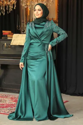 Lulu Long Maxi Evening Dress Abaya - Emerald