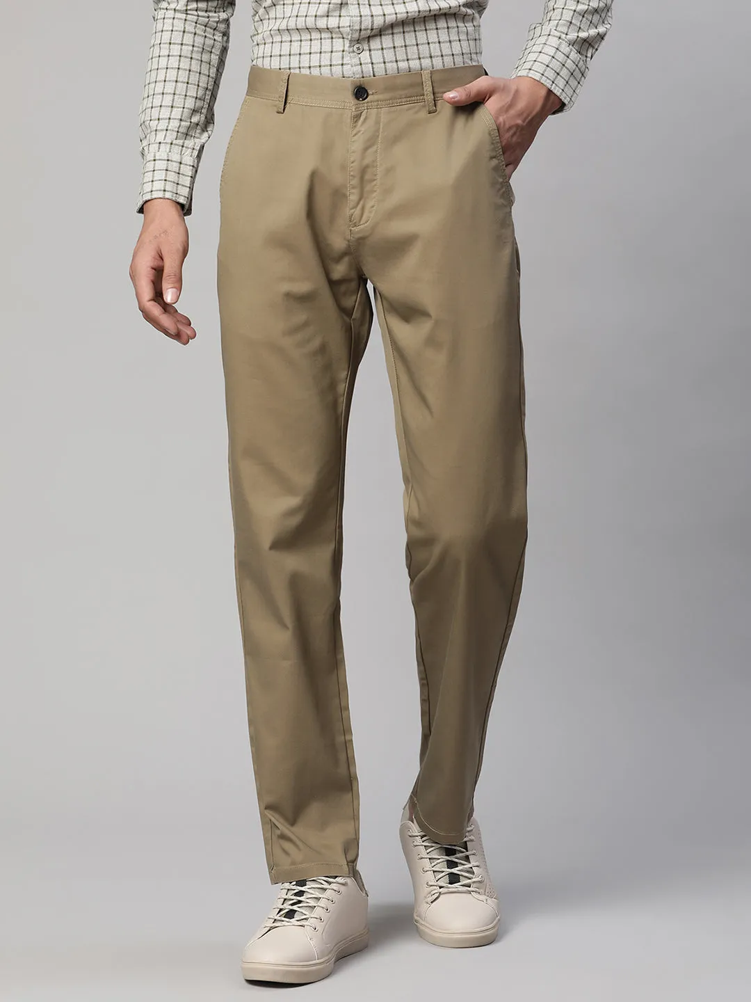 Men Khaki Semi Formal Trouser