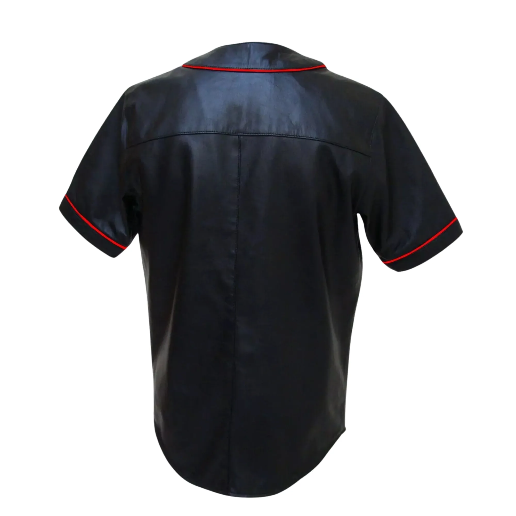 Mens Black Leather Baseball Jersey Style Half Sleeve Shirt