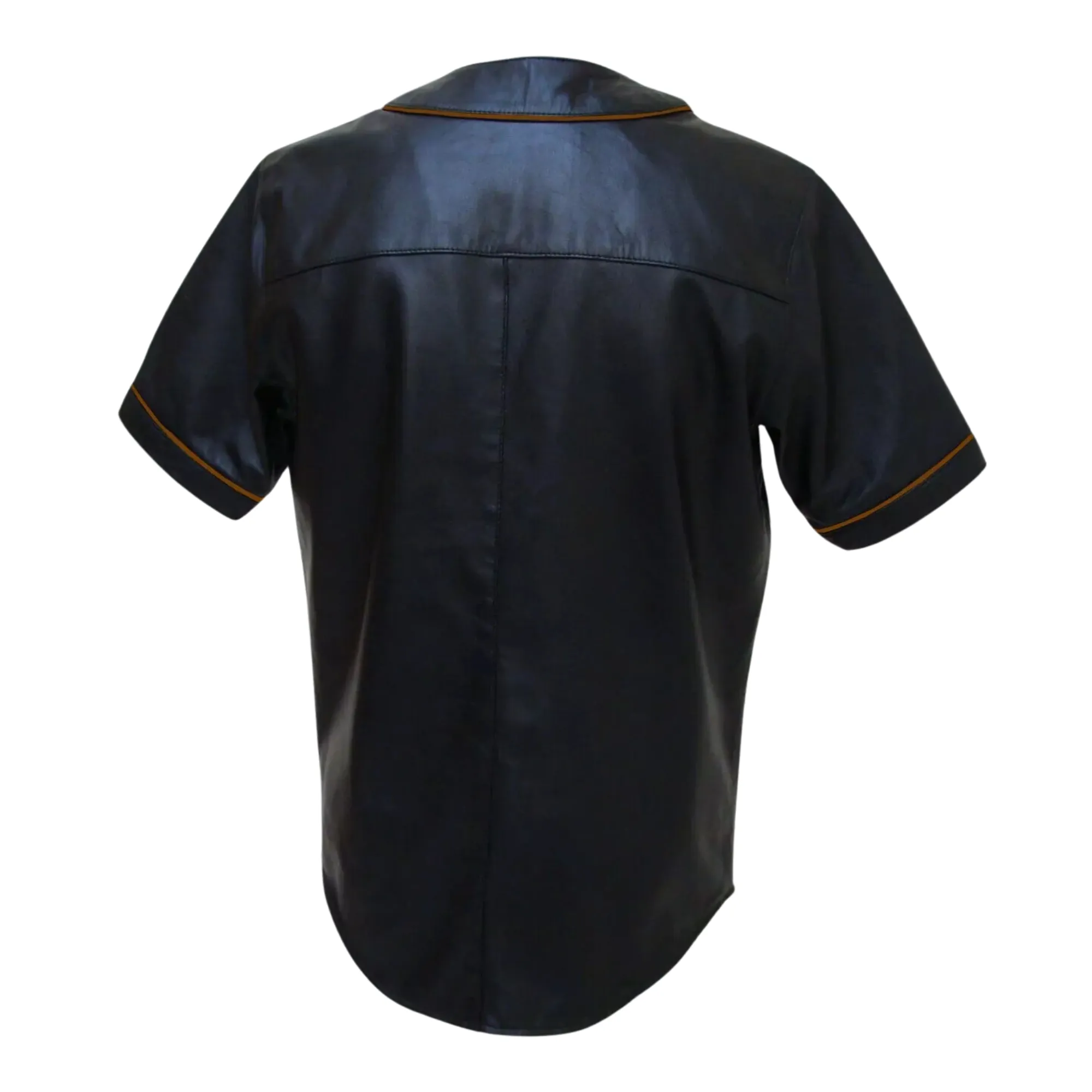 Mens Black Leather Baseball Jersey Style Half Sleeve Shirt