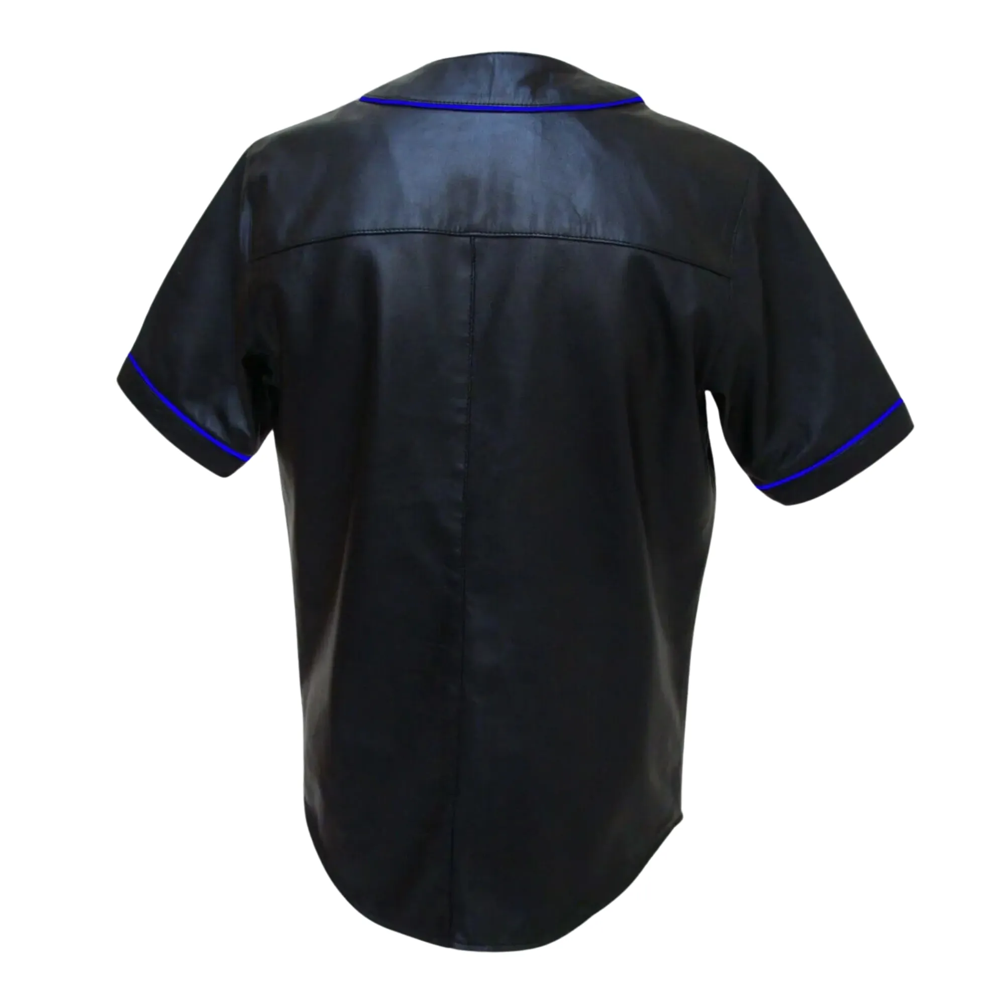 Mens Black Leather Baseball Jersey Style Half Sleeve Shirt