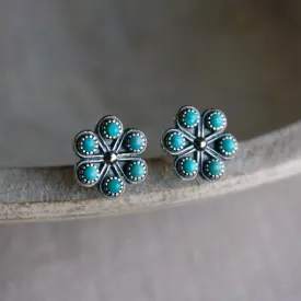 Natural Cluster Set Turquoise Floral Vintage Studs For Women - 925 Sterling Silver Studs