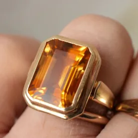 Natural Emerald Cut Citrine Bezel Set  Cocktail Rings - 14k Gold Vermeil Rings