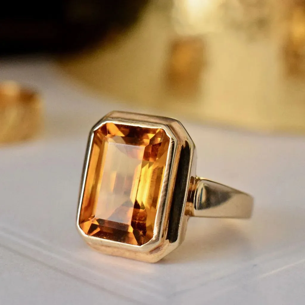 Natural Emerald Cut Citrine Bezel Set  Cocktail Rings - 14k Gold Vermeil Rings