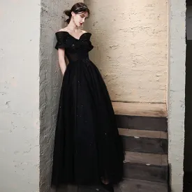 Off  Shoulder Black Sparkly Long Prom Dress Formal Evening Gown 208