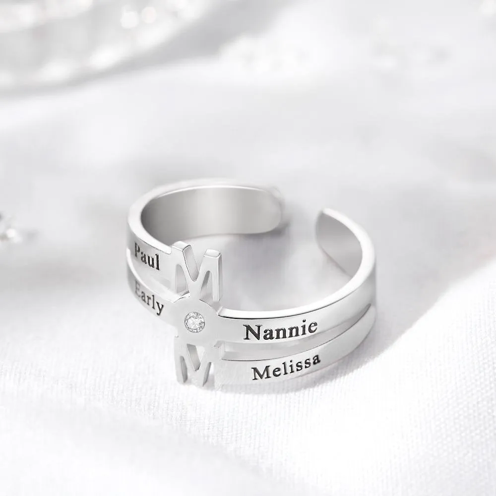 Personalised Four Names Mom Open Ring Birthday Mothers day Anniversary Gift for Mom Wife Daughter sister Grandmothers gardenmom family ring