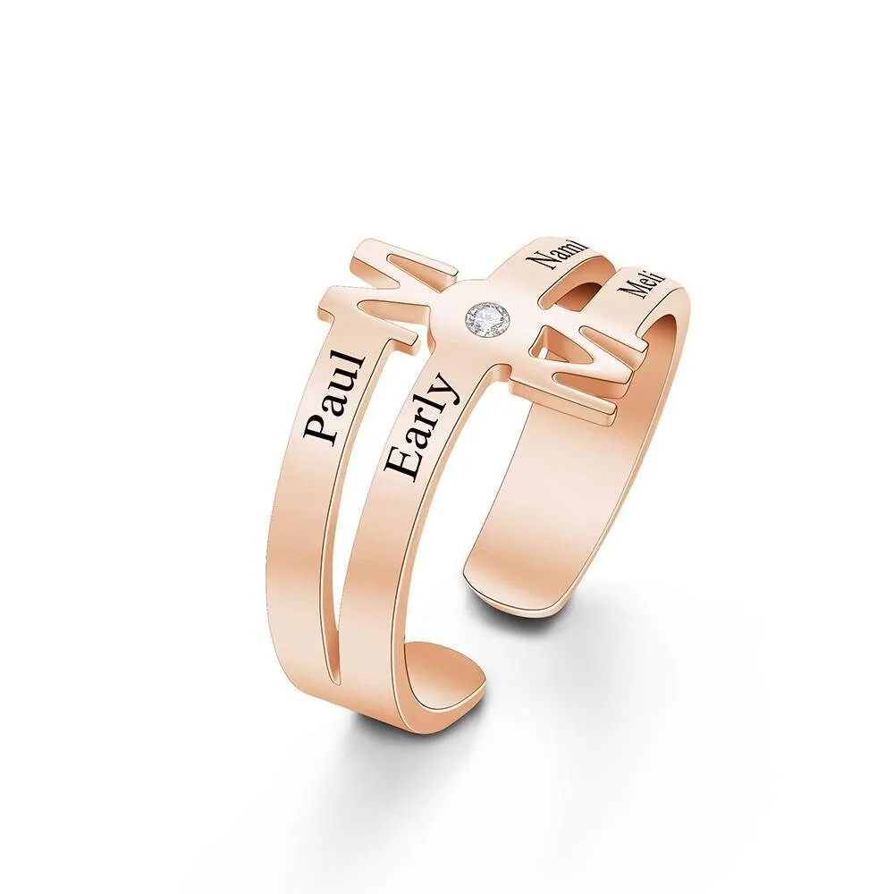 Personalised Four Names Mom Open Ring Birthday Mothers day Anniversary Gift for Mom Wife Daughter sister Grandmothers gardenmom family ring