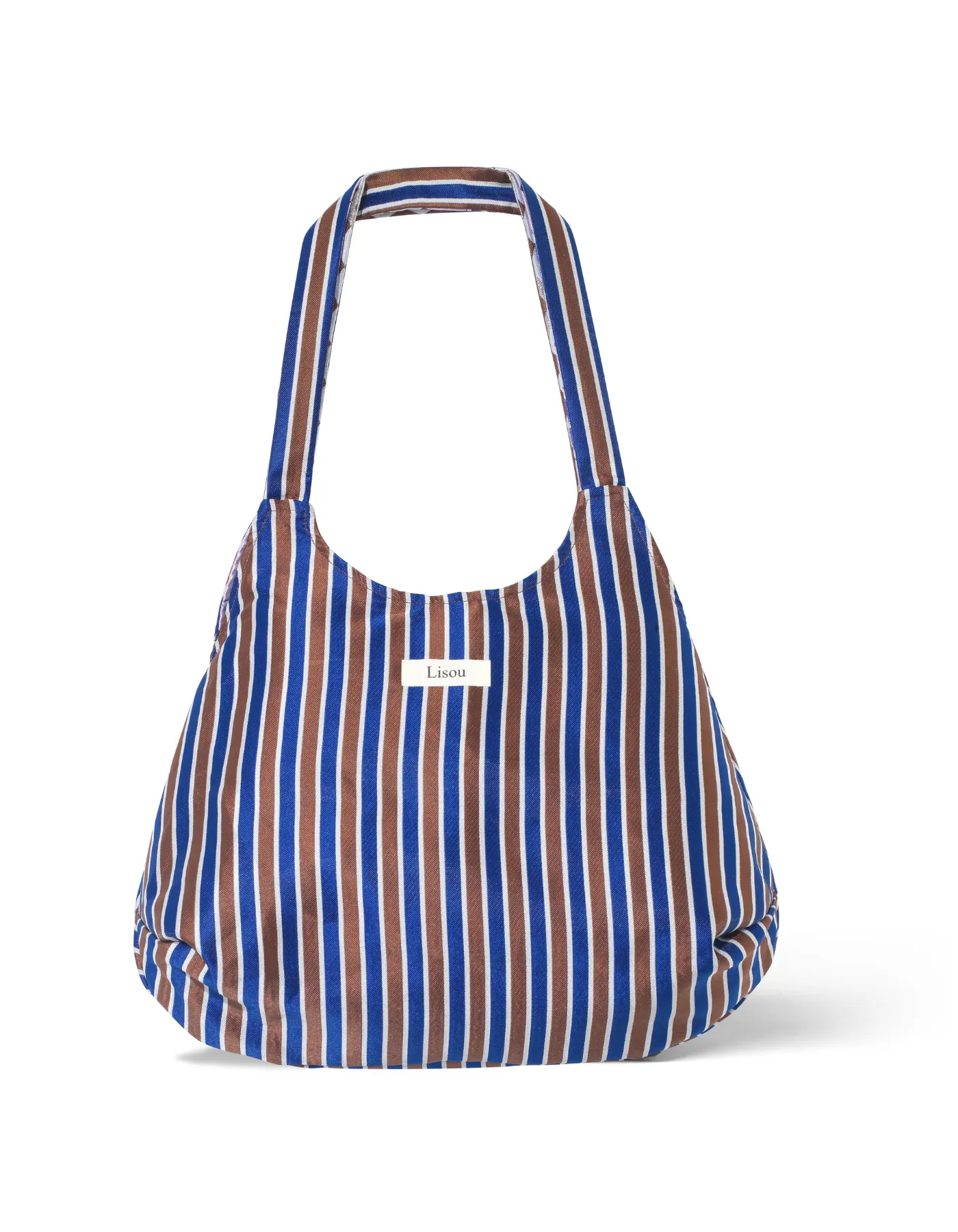 Pink And Blue Brown Stripe Print Jacquard Reversible Slouchy Tote Bag