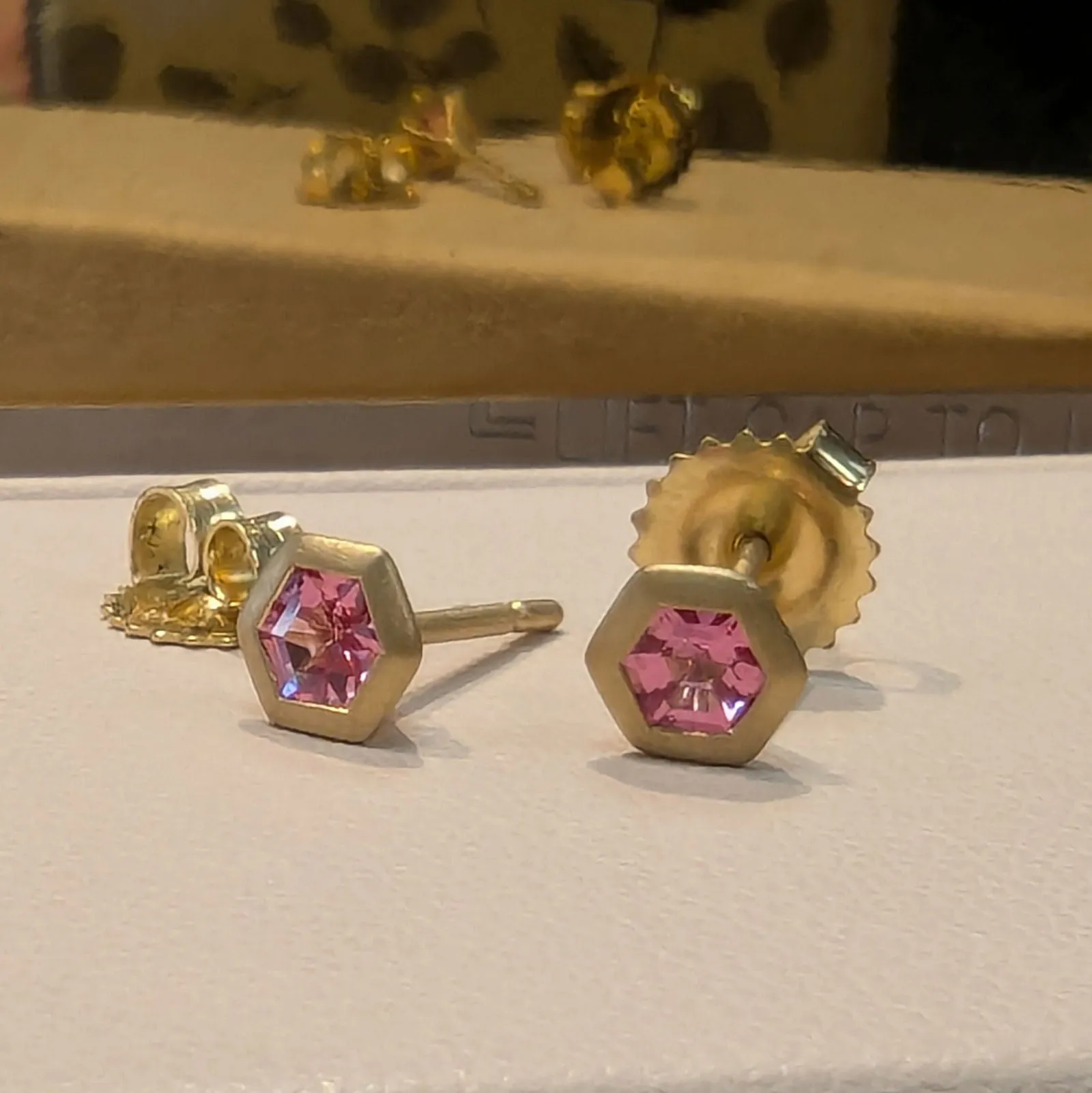 Pink Spinel Hex Studs