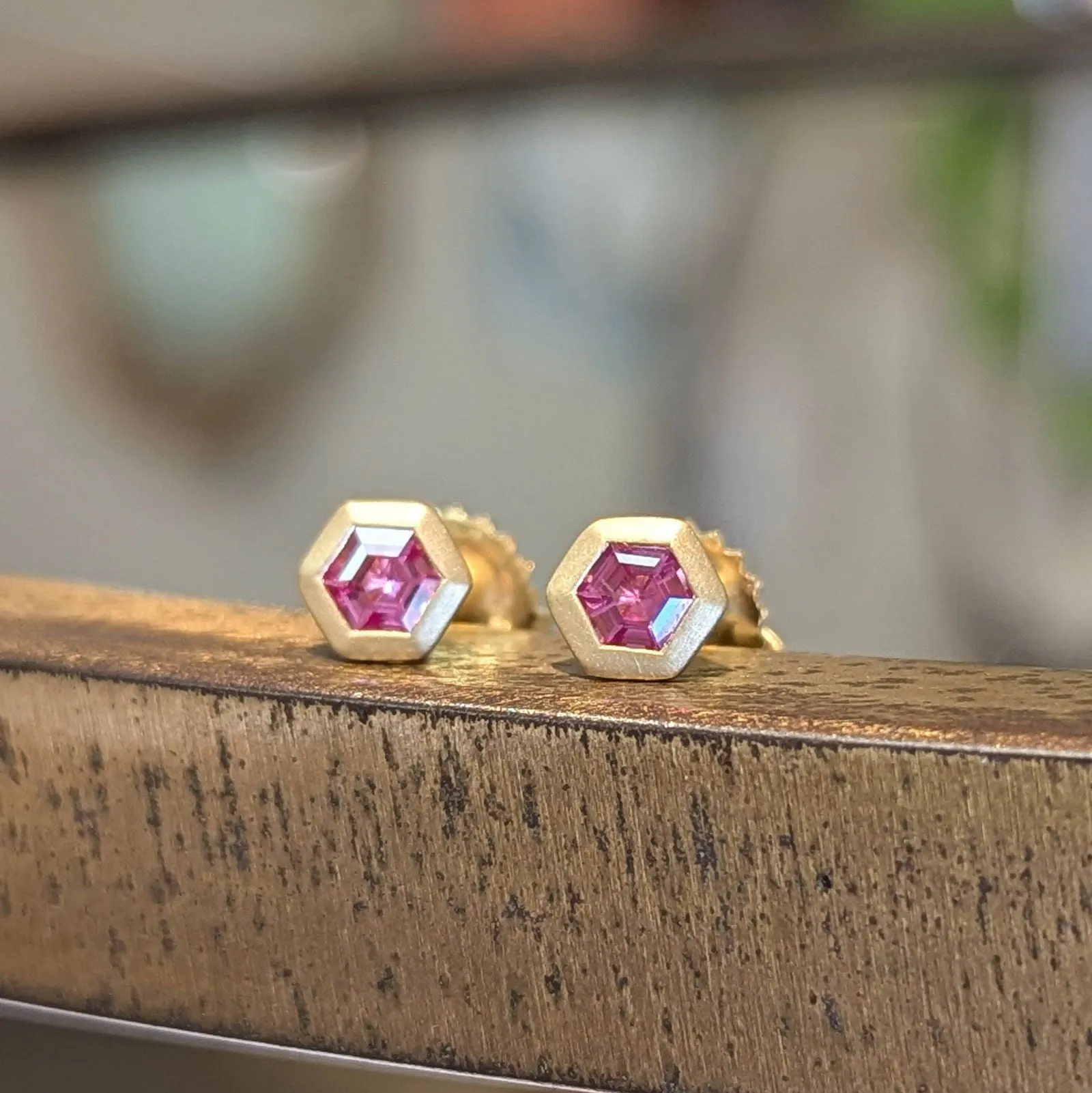 Pink Spinel Hex Studs