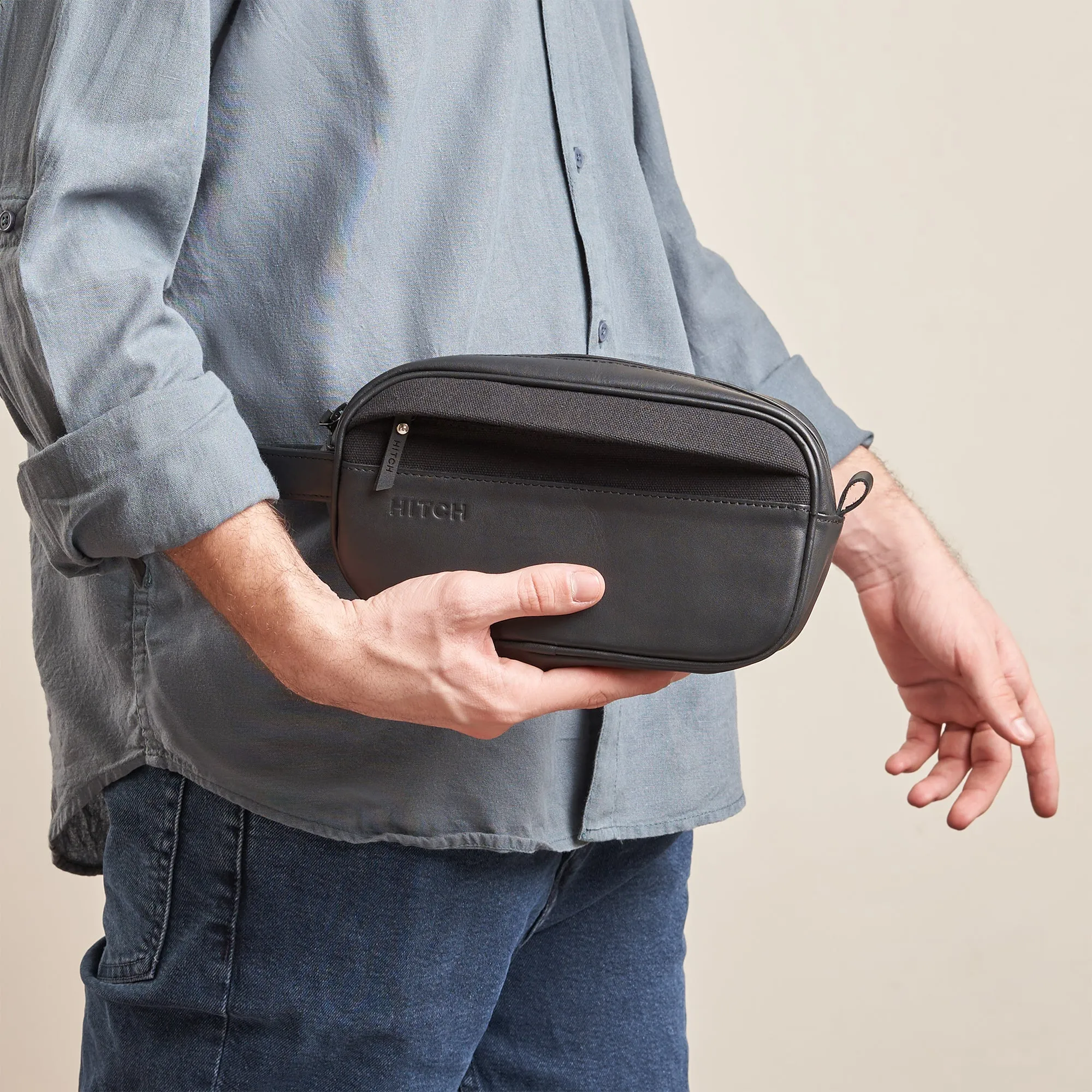 Premium Dopp Kit - Natural Leather - Black