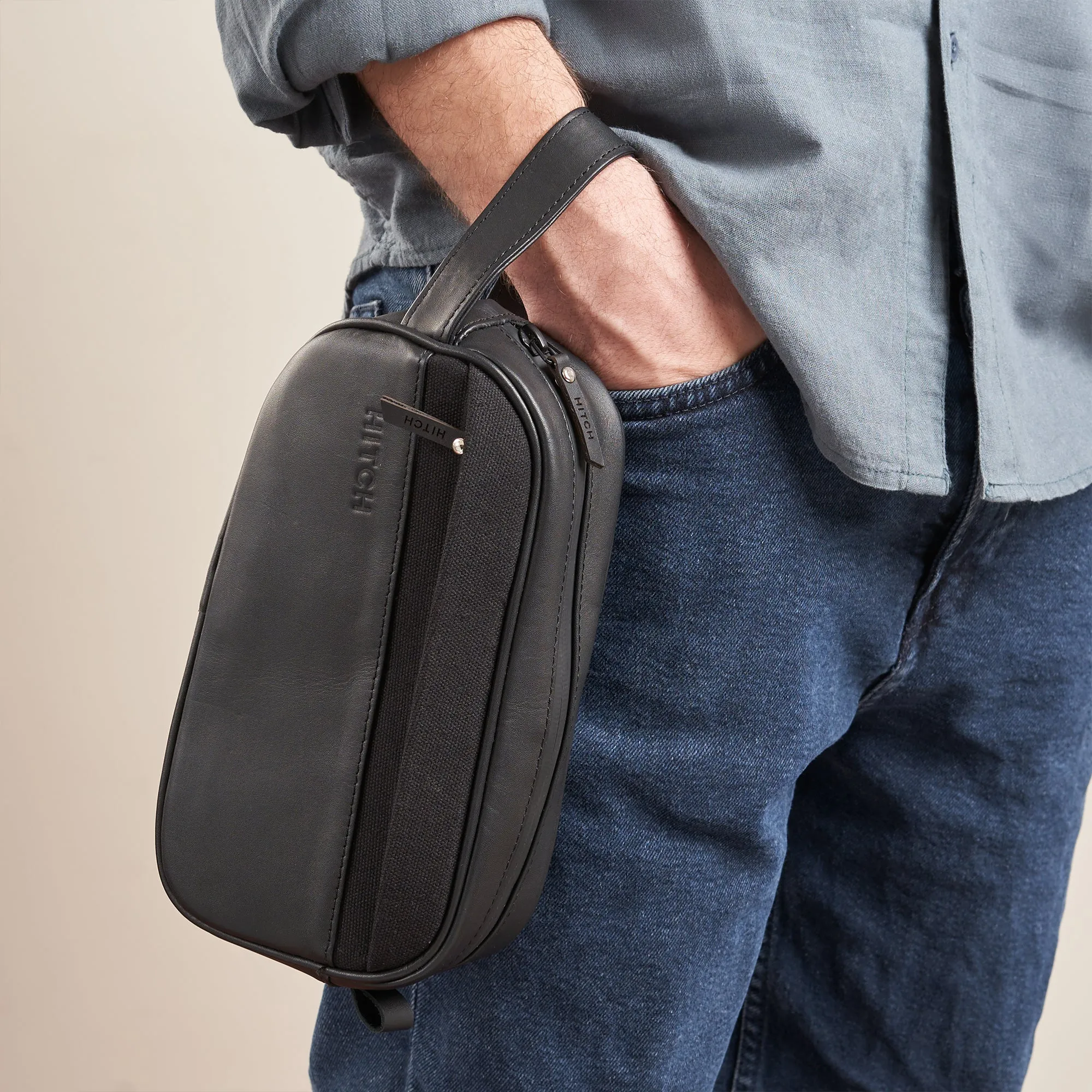 Premium Dopp Kit - Natural Leather - Black