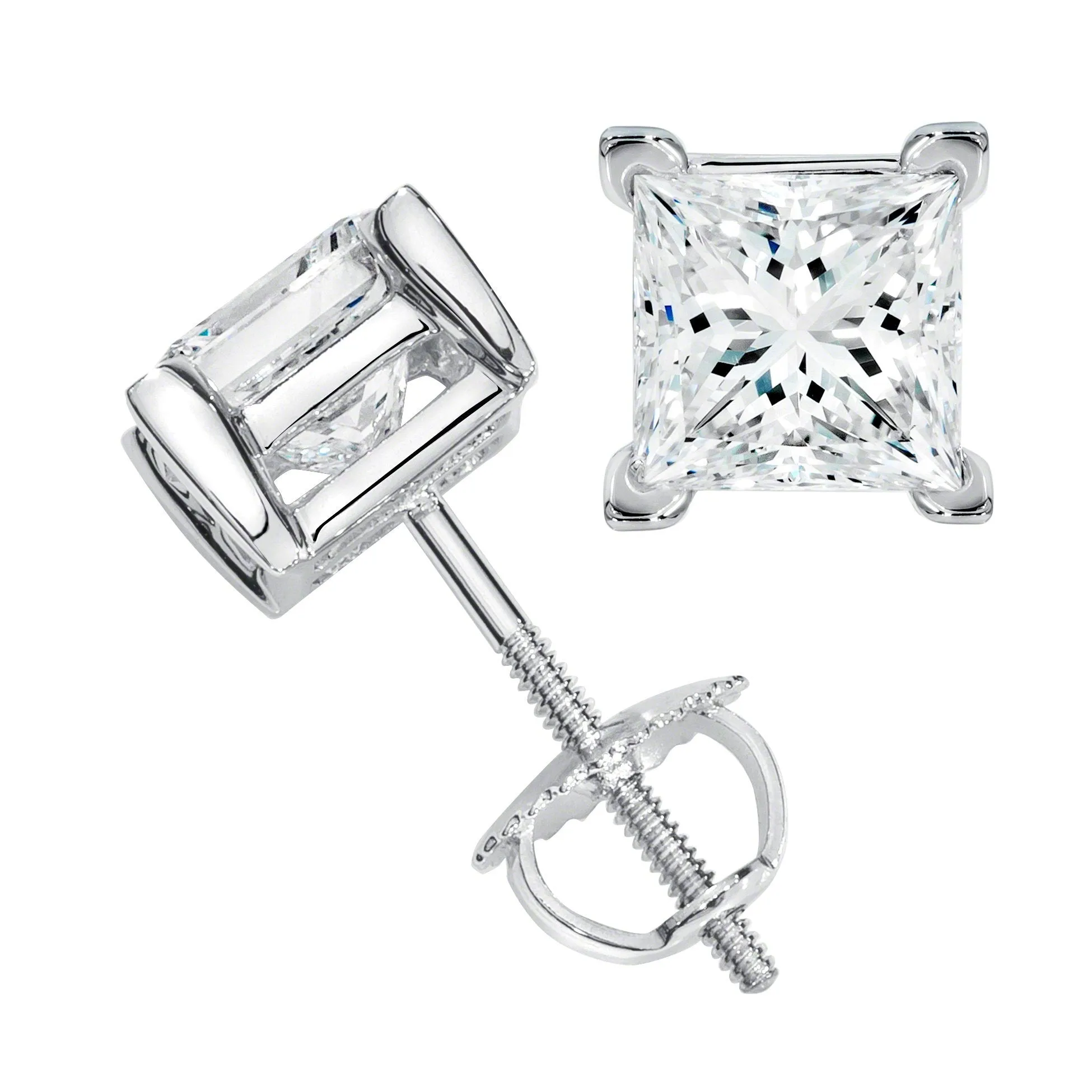 Princess Solitaire Diamond Studs (0.39 ct Diamonds) in White Gold