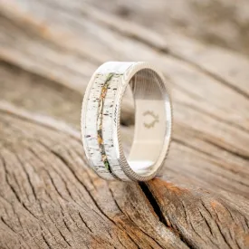 "RAINIER" - ANTLER & CAMO WEDDING BAND - DAMASCUS STEEL - SIZE 12 1/2