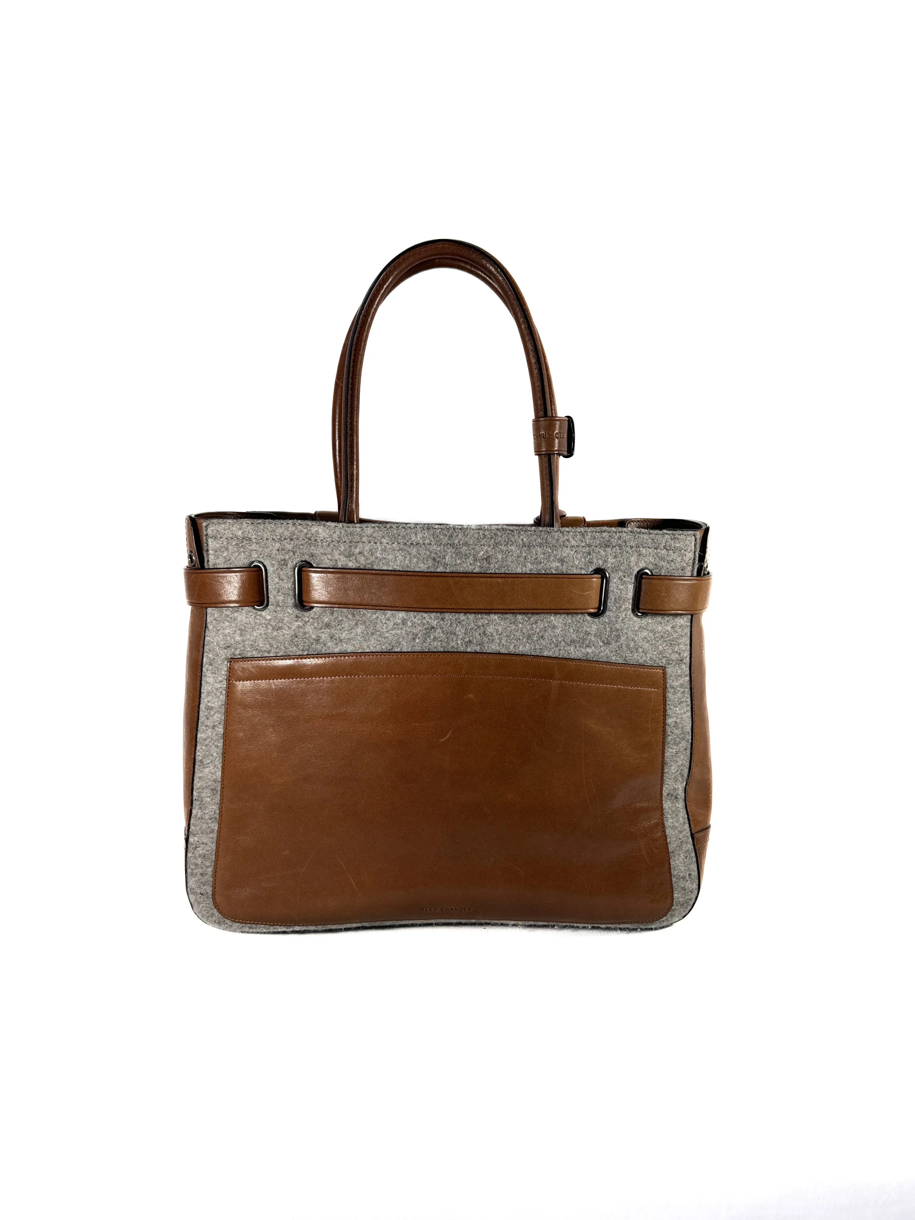 Reed Krakoff brown gray leather wool Boxer tote