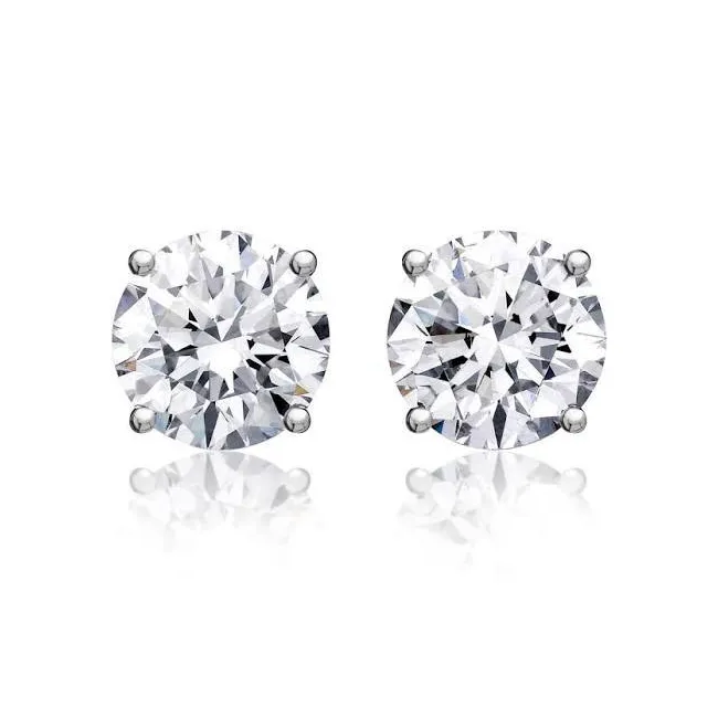 Round Solitaire Diamond Studs (5.03 ct Round GH I Diamonds) in White Gold