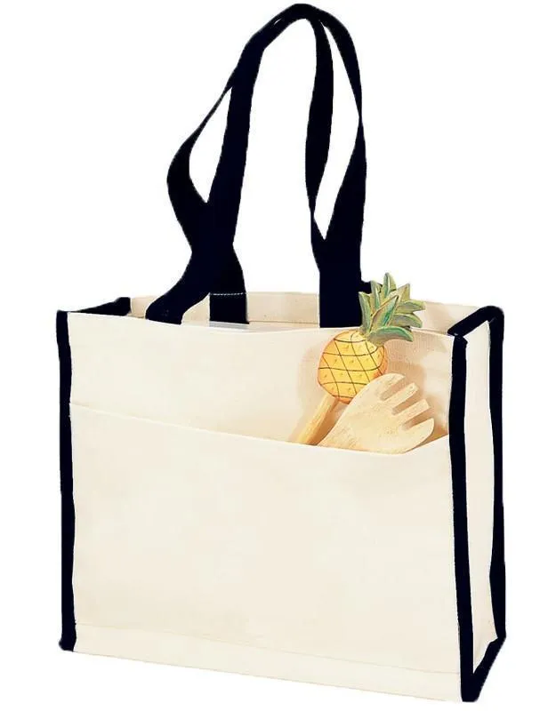 SET OF 50 HEAVY CANVAS TOTE BAG WITH COLORED TRIM