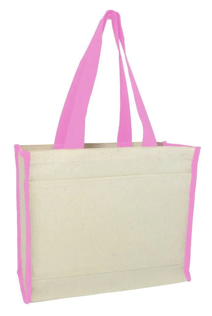 SET OF 50 HEAVY CANVAS TOTE BAG WITH COLORED TRIM