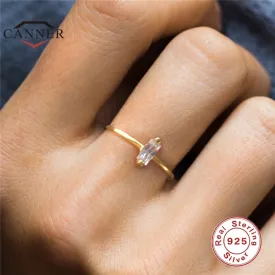 Simple Geometric Cubic Crystal Zircon Gold Wedding Rings for Women 925 Sterling Silver Engagement Party Rings Fashion Jewelry