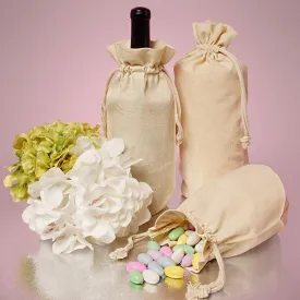 Single Bottle Natural Cotton Muslin Wine Bags with Drawstrings Closure - WB2653