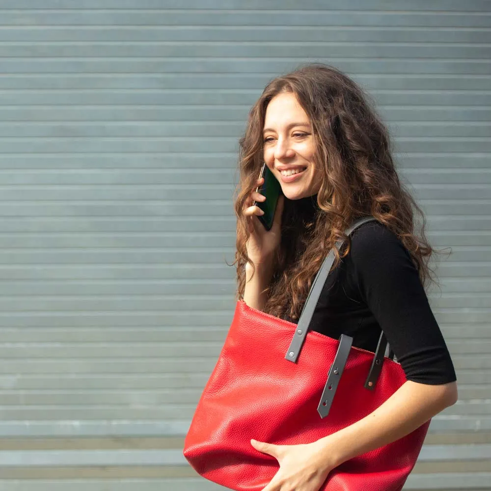 Soft Italian Leather Tote - Red